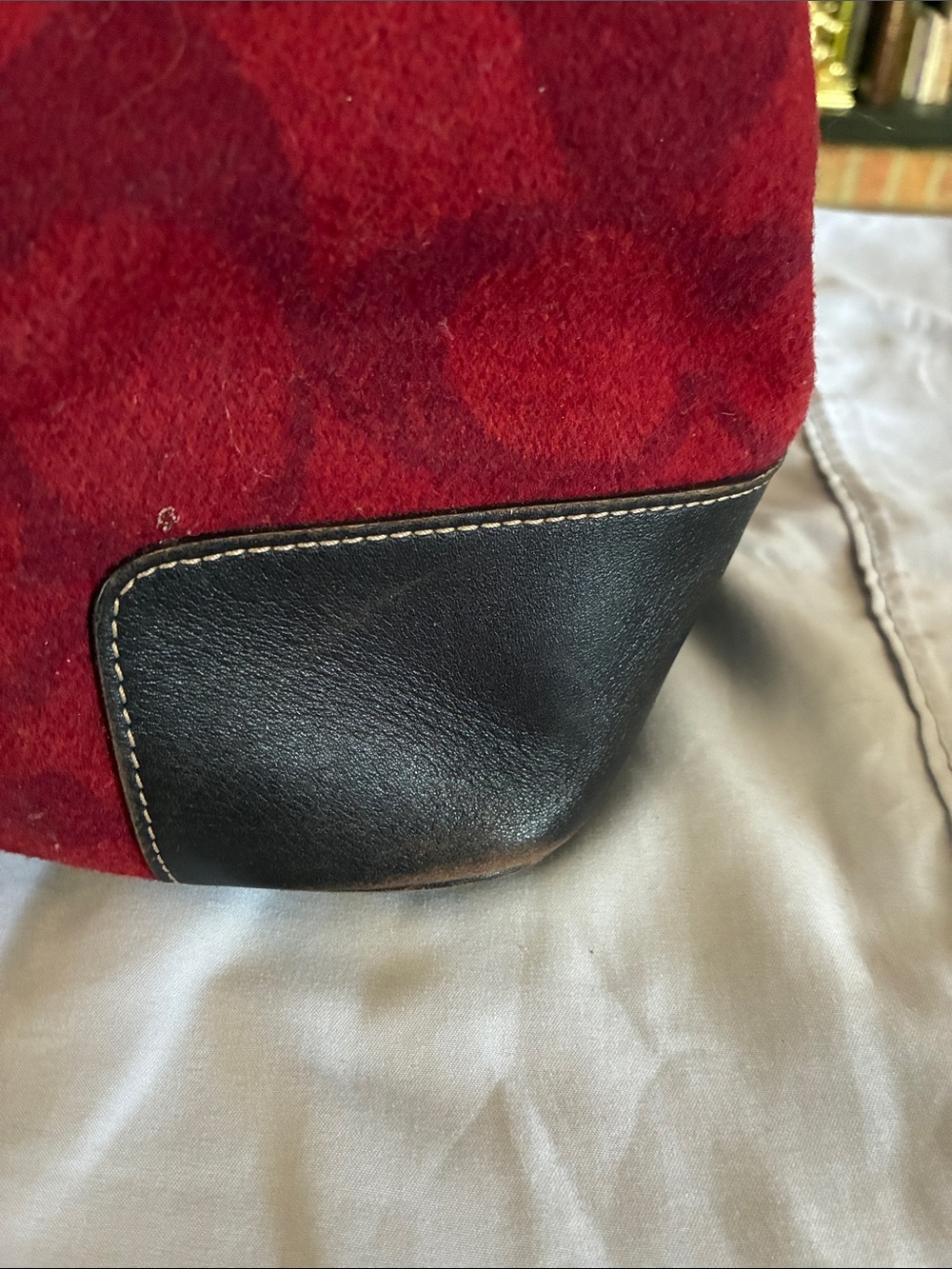 Coach Red Canvas Signature Tote with Brown Leather Trim - Picture 3 of 6